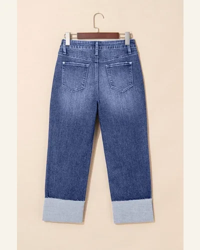 Western Real Teal Folded Cuffs Distressed Jeans, view 4