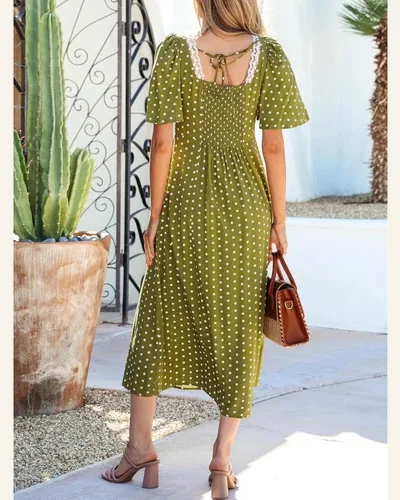 Summer Dresses Polka Dot Casual V Neck Back, view 2
