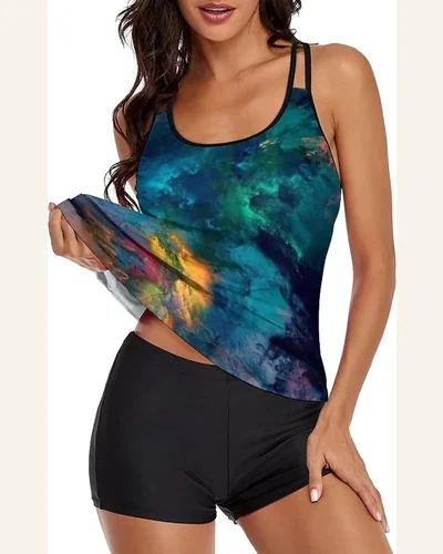 Tankini Swimsuit 2023 Flowy Tummy Control Swimwear Two, view 4