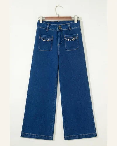 Western Sail Blue Hardware Patched Pockets Denim Pants, view 3