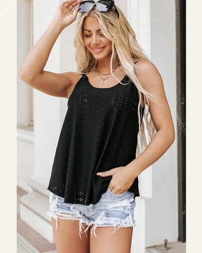 Tank Tops Eyelet Embroidery Spaghetti Strap Camisoles Scoop, view 3