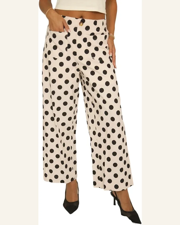 Casual White Polka Dot Pants Print Patched Pocket by SELINK