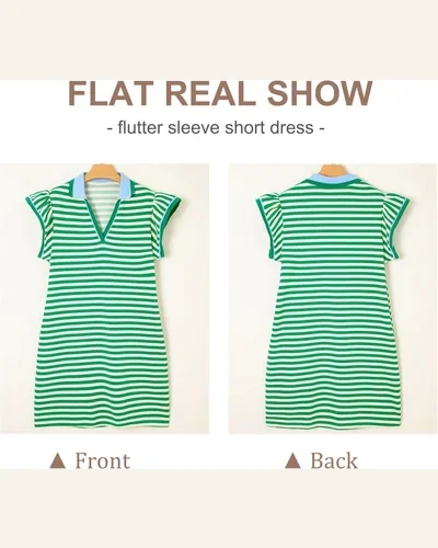 Summer Mini Dresses Striped V Neck Flutter Sleeve, view 3