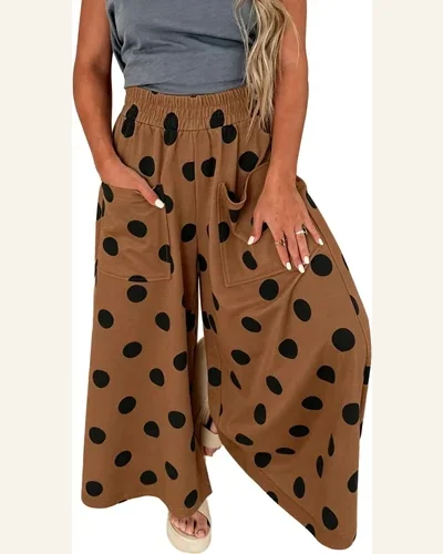 Polka Dot Wide Leg Lounge Pants High Waist, view 1