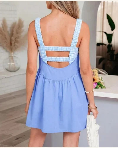 Summer Dresses 2 Piece Gingham Contrast Patchwork Mini, view 2