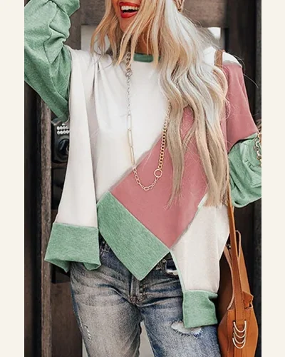 Tunic Tops Casual Colorblock Stitching Irregular Hem Long, view 3