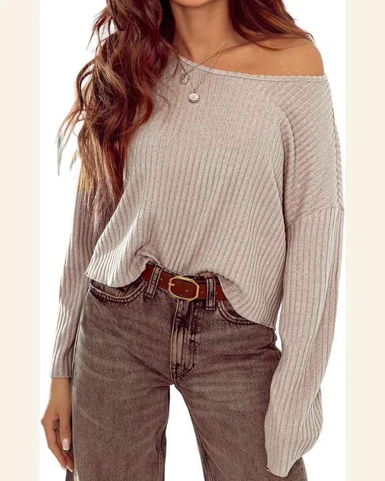 Tunic Tops Casual Beige Lettuce Cuffs Drop Shoulder by SELINK