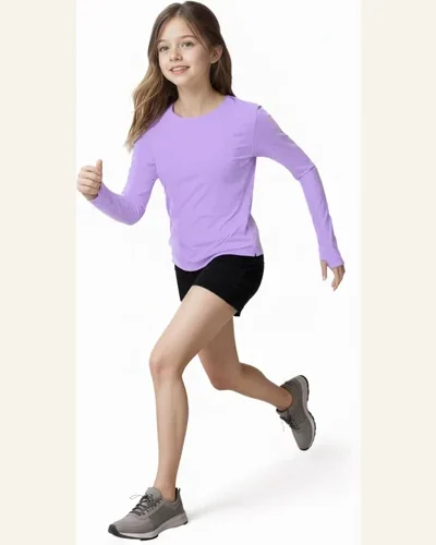 Girls Long Sleeve Athletic Shirts Crewneck Gym Tees, view 3