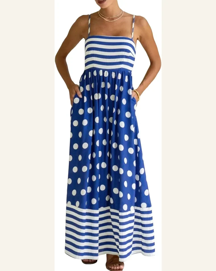 Spaghetti Strap Maxi Dresses Striped Polka Dot Casual by SELINK